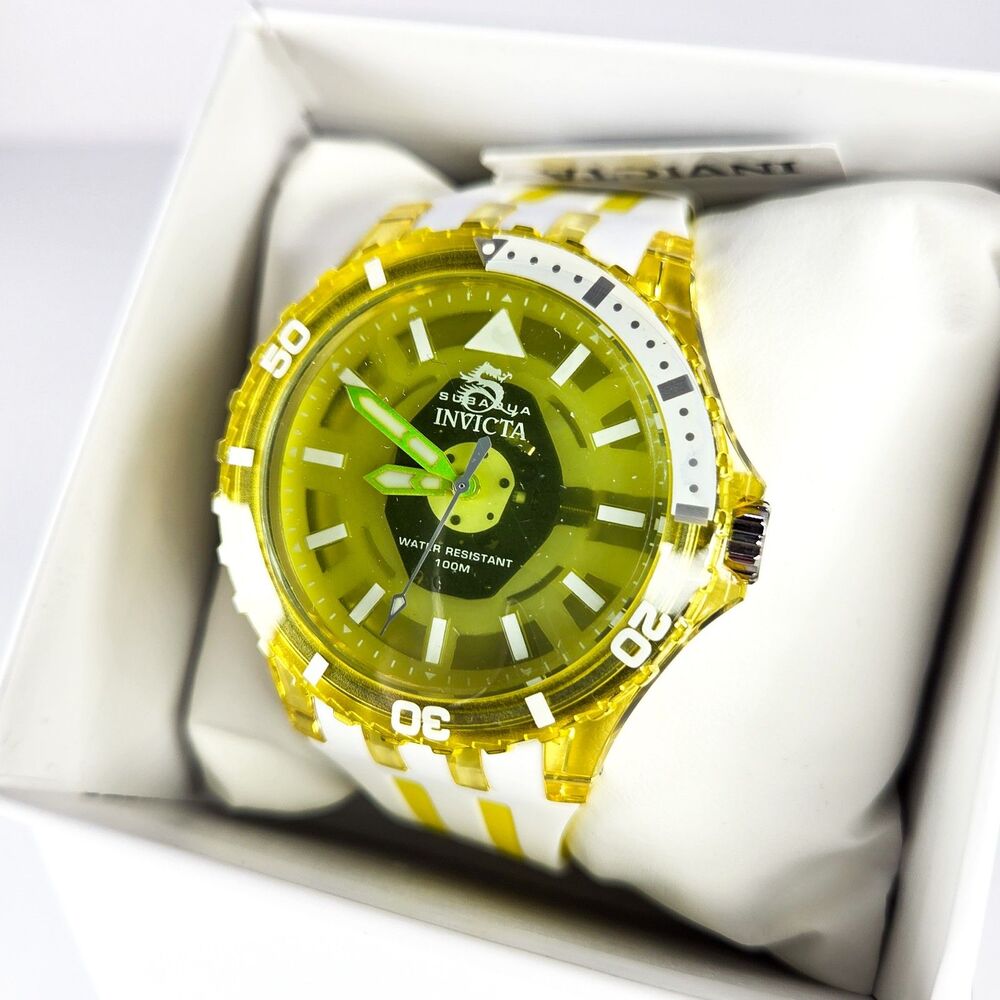 Invicta Subaqua 69451 Yellow White 44mm Silicone Strap Watch  New in Box
